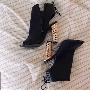 BAMBOO Ankle Boot Embellished Heels Black Size 8.5